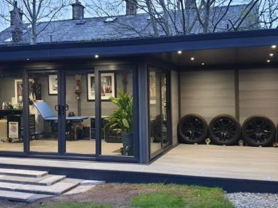 Double Canopy Garden Building With Decking Area