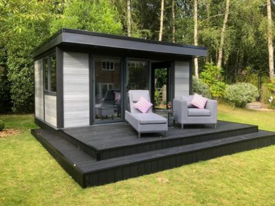 Front Decking Area With Step Light Grey Composite Garden Building