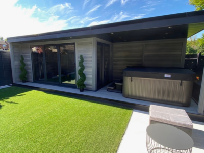 Hot Tub Enclosure With Side Canopy And Front Flyover